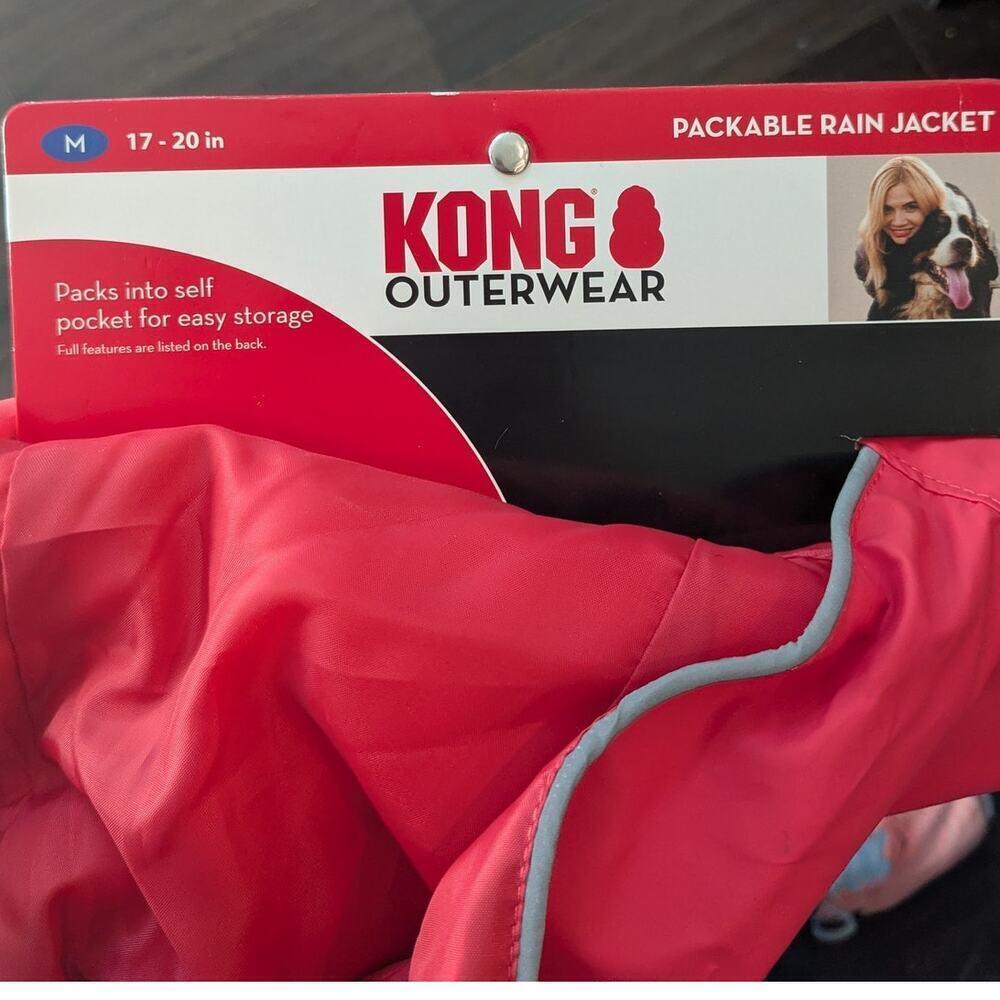 NEW Kong Packable Dog Rain Coat Jacket with Hood RED Size Medium  17"-20" - Picture 6 of 7